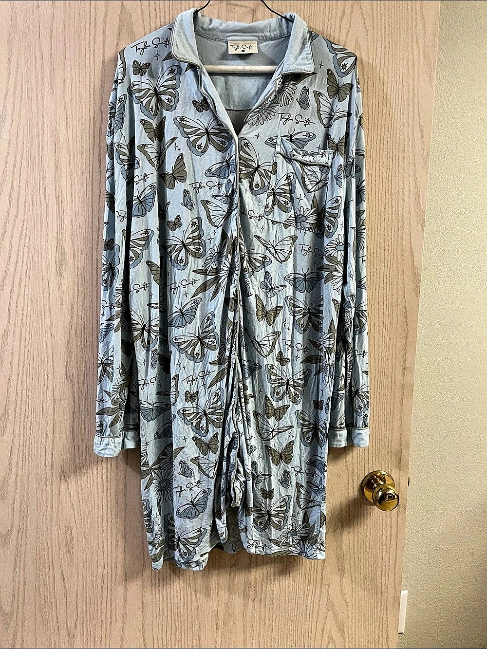 Taylor Swift Self-Titled Butterfly PJ Shirt Dress Blue & Brown Medium